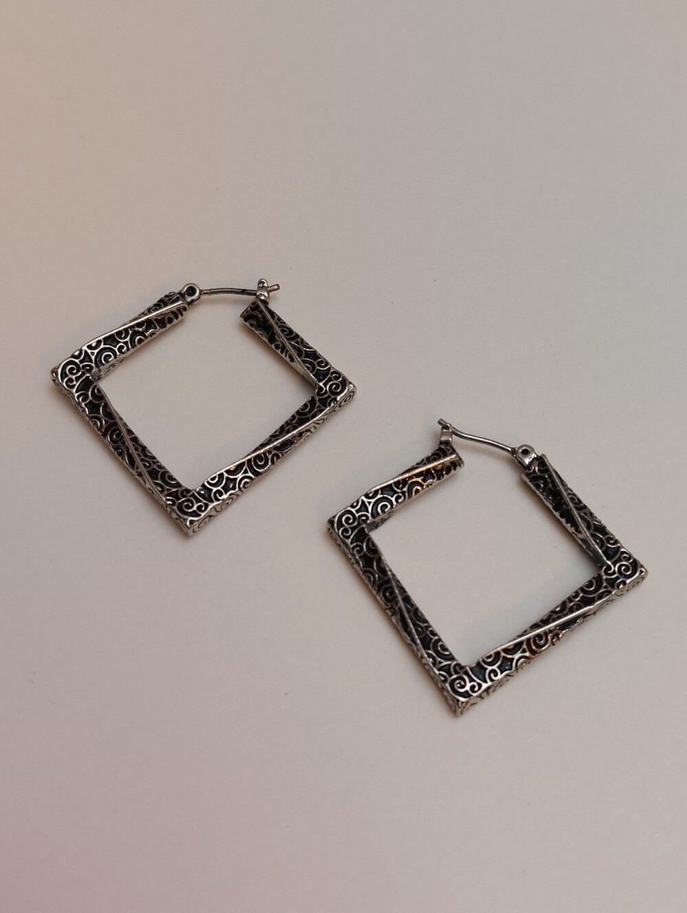 Lia Sophia Aspect Intricate Scrolls Matte Silver Tone Twist Square Hoop Earrings
